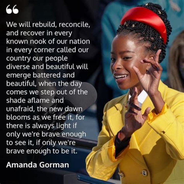 Amanda Gorman during her poetry performance at President Biden's Inauguration, 2021, Washington, D.C. | Photo: Getty Images