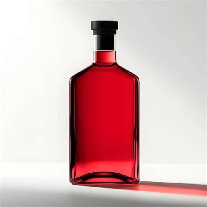 black and red bottle of wine on a white background
