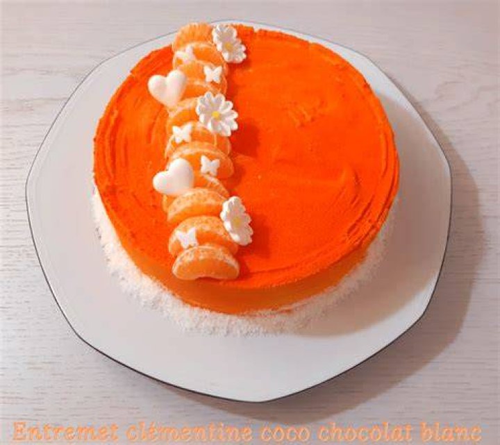 ENTREMET CLEMENTINE COCO CHOCOLAT BLANC P&acirc;tisseries de Choupie