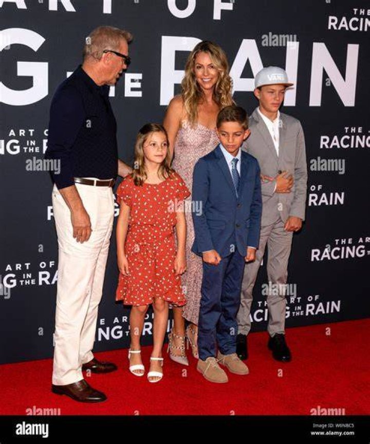 Grace Avery Costner, Kevin Costner, Hayes Logan Costner, Christine Baumgartner, and Cayden Wyatt Costner in 2019 
