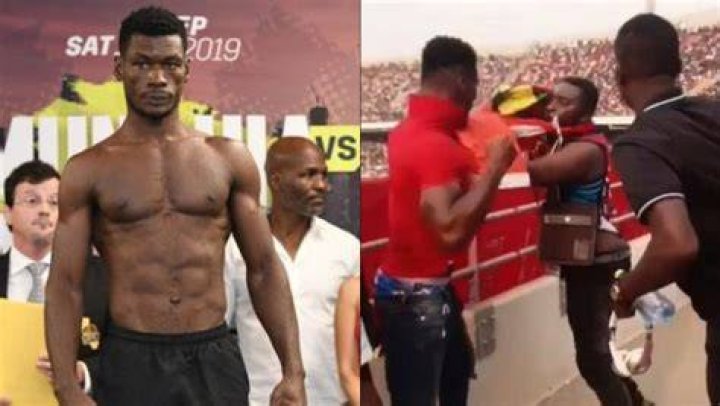 Graphic: Ghanaian boxer, Patrick Allotey beats up spectator mercilessly during a football game (video)