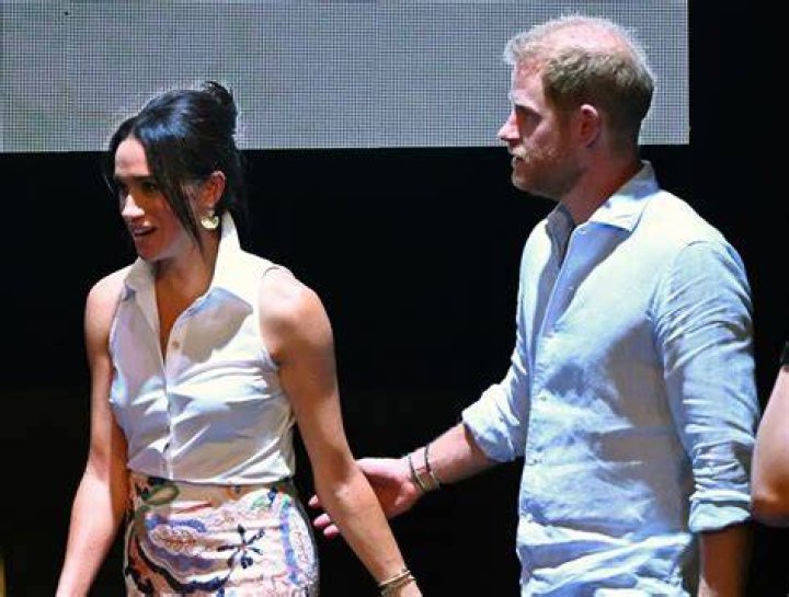 Harry and Meghan on stage at the Friends @ Home Event in Dusseldorf