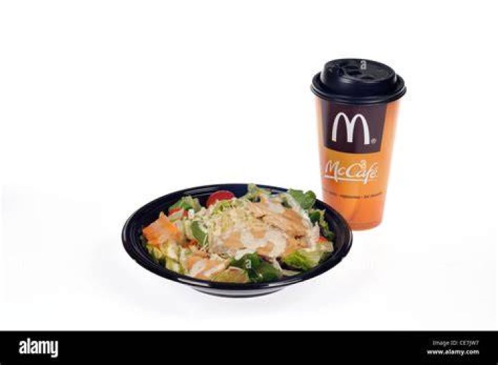 mcdonalds salad and coffee on blue tray
