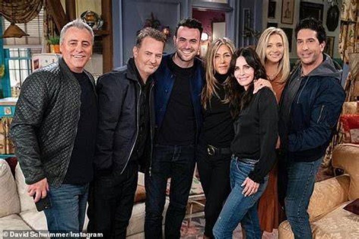 Pals: Schwimmer posted behind the scenes pictures from the Friends Reunion; this image included Matt LeBlanc, Matthew Perry, Aniston, Courteney Cox and Lisa Kudrow
