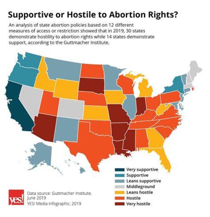 PHOTO: A map shows abortion access by state across the U.S. as of June 19, 2023.