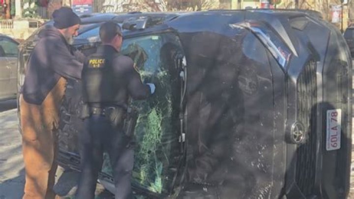 PHOTO: Authorities respond after a vehicle crashed into a building in Deer Park, New York, June 28, 2024.