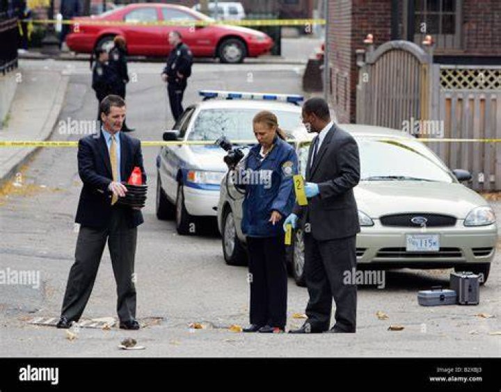 Police investigate the scene of the shooting in front of the Peter Luger Steakhouse in Brooklyn on April 29, 2021.