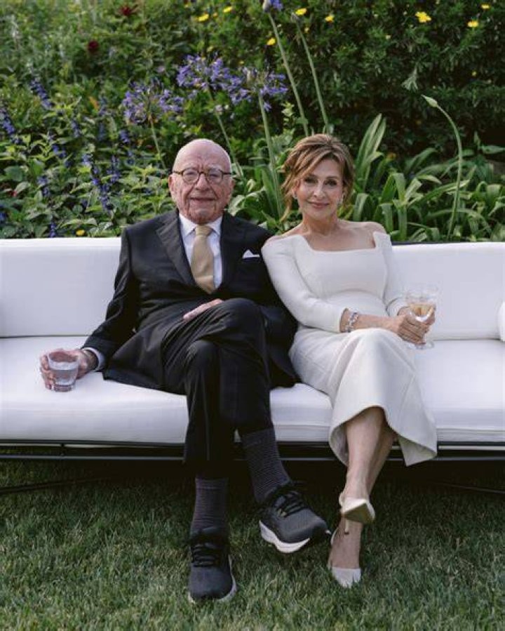 Rupert Murdoch with his wife Jerry Hall on their wedding day